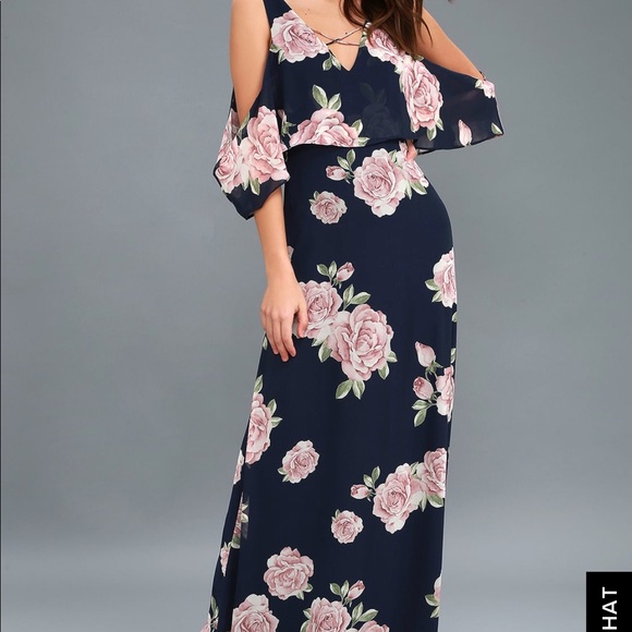 NWOT:The Very Thought of You Navy Blue Floral Maxi - Picture 5 of 7